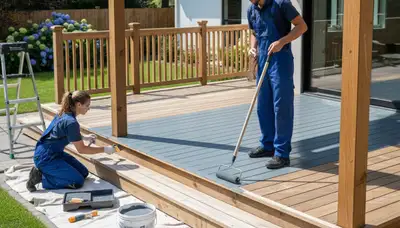 Deck painting service in Naperville, IL with weather-resistant coating for outdoor wood protection