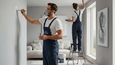 Painter repairing wall scuffs and touch-ups for a Naperville, IL home